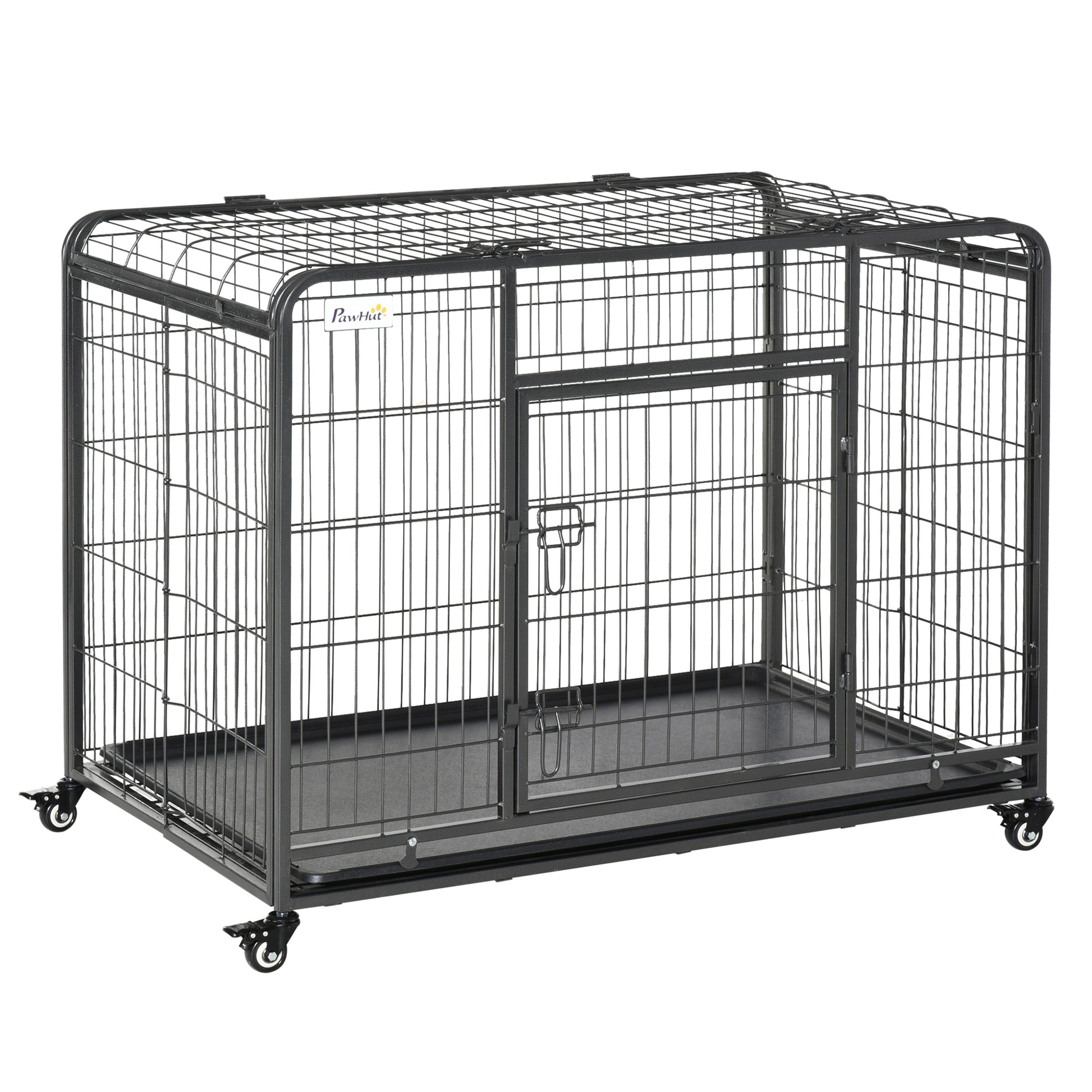 Pawhut Jaula De Metal Para Perros Plegable Con Ruedas Bandeja Extraíble_0