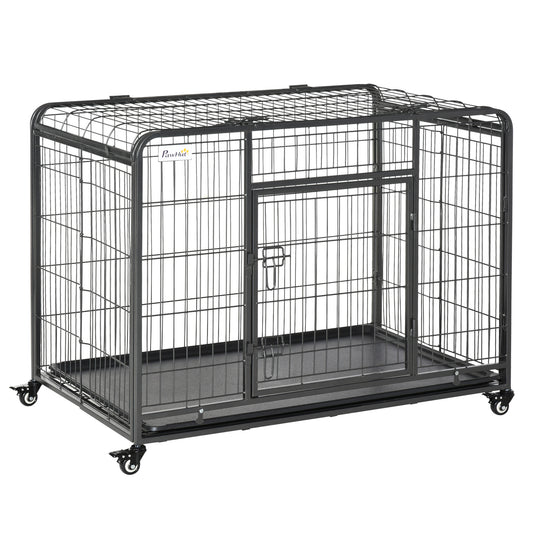 Pawhut Jaula De Metal Para Perros Plegable Con Ruedas Bandeja Extraíble_0
