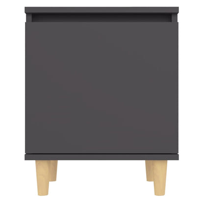 Mesita De Noche Con Patas De Madera Maciza Gris 40x30x50 Cm_4