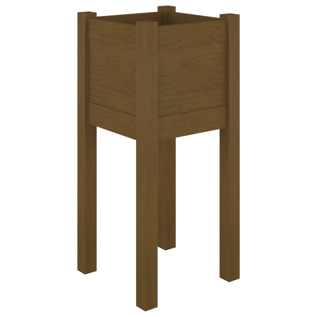 Jardinera De Madera Maciza De Pino Marrón Miel 31x31x70 Cm_0