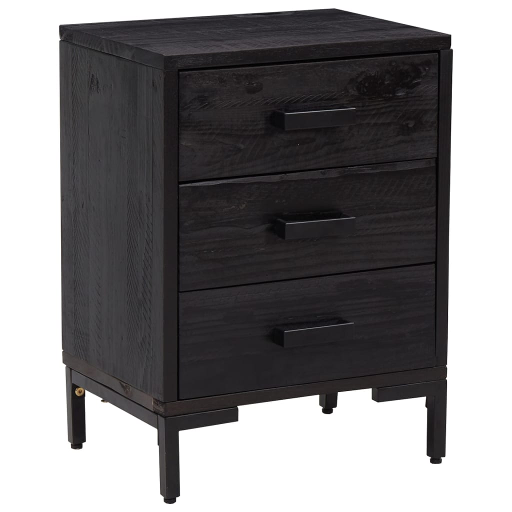 Mesita De Noche Madera Maciza Pino Reciclada Negra 40x30x55 Cm_0