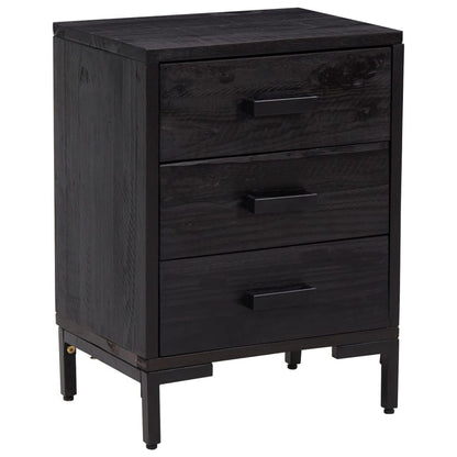 Mesita De Noche Madera Maciza Pino Reciclada Negra 40x30x55 Cm_0