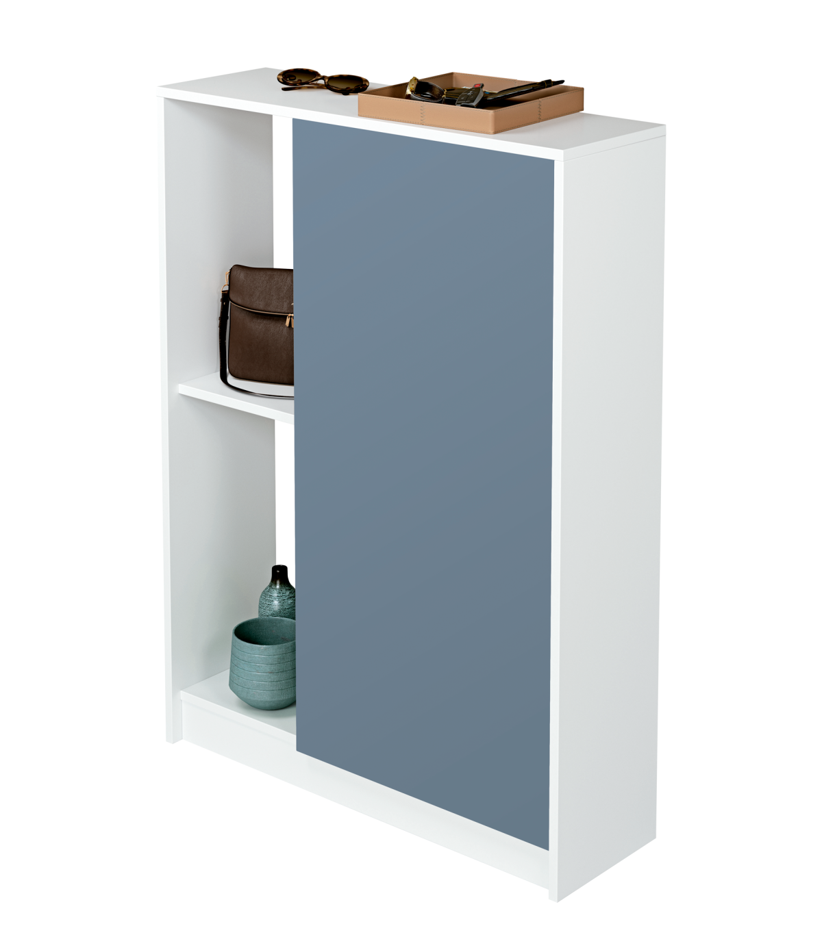Zapatero O Recibidor Neo Una Puerta Y Dos Huecos Acabado Blanco/azul. 110 Cm(alto)80 Cm(an_1