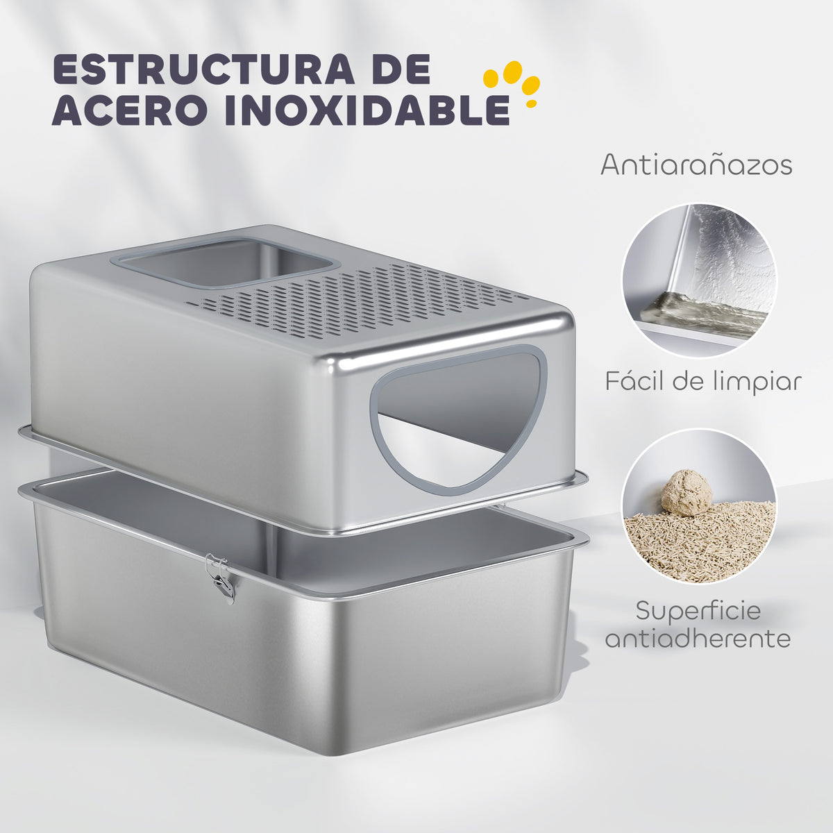 Pawhut Arenero Para Gatos De Acero Inoxidable Xl Con Pala Fácil De Limpiar Plata_3