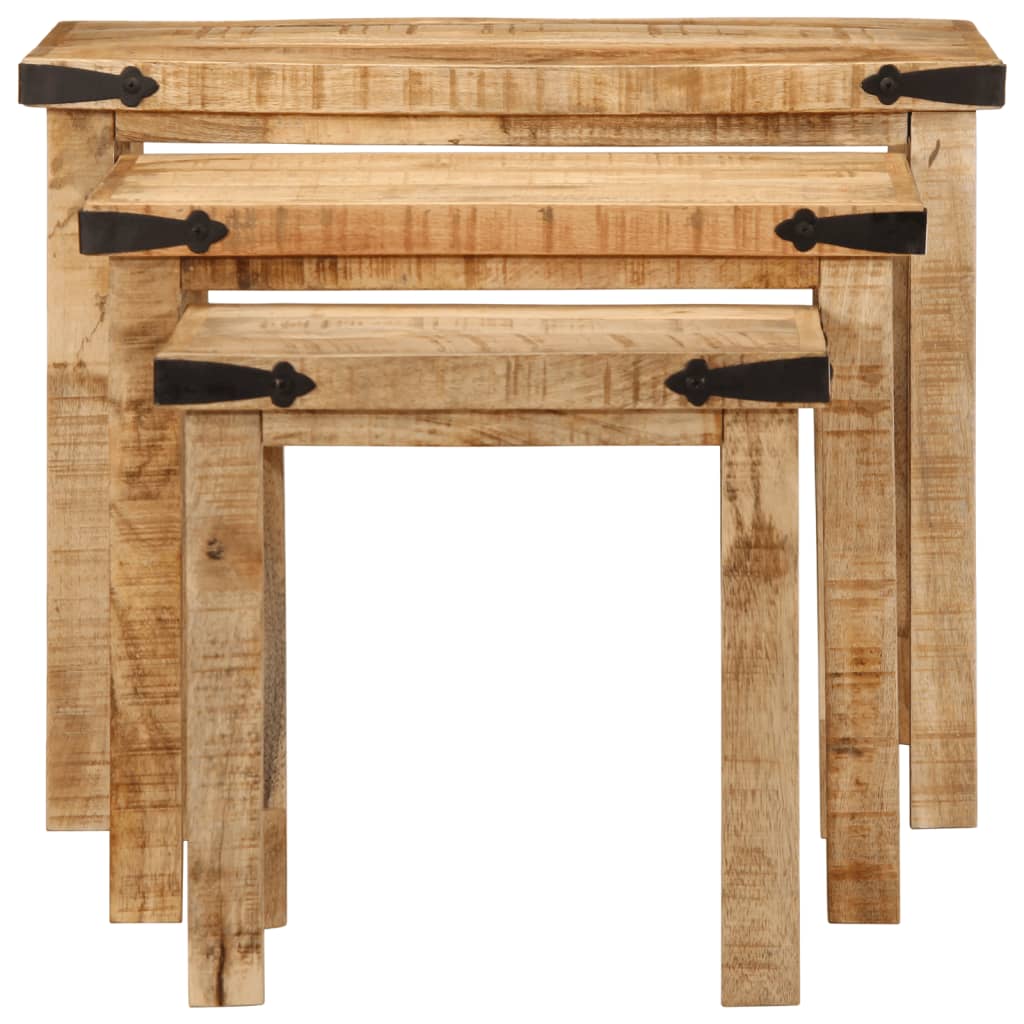 Mesas Apilables 3 Piezas Madera Maciza De Mango Rugosa_4