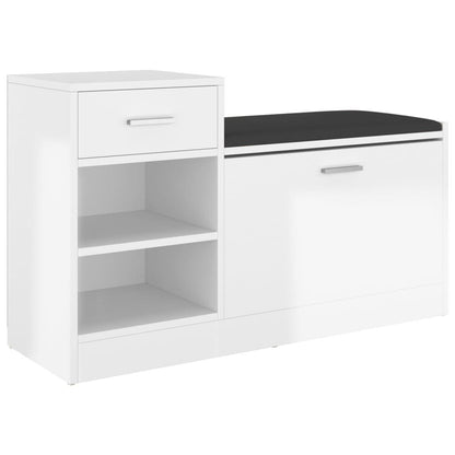 Vidaxl Banco Zapatero Madera De Ingeniería Blanco Brillo 94,5x31x57 Cm_0