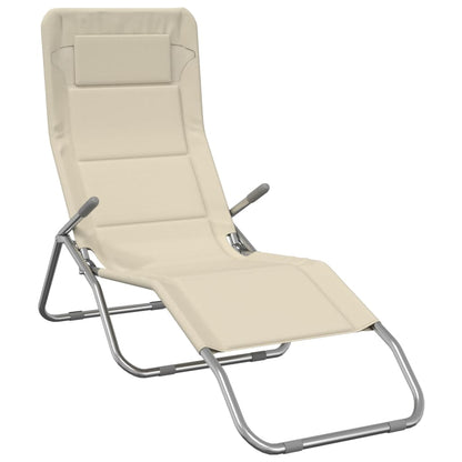 Tumbona Plegable 2 Uds Textilene Acero Con Recubrimiento Crema_2