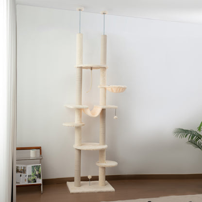 Pawhut Árbol Para Gatos De Suelo A Techo Con Altura Ajustable 225-255 Cm Beige_1