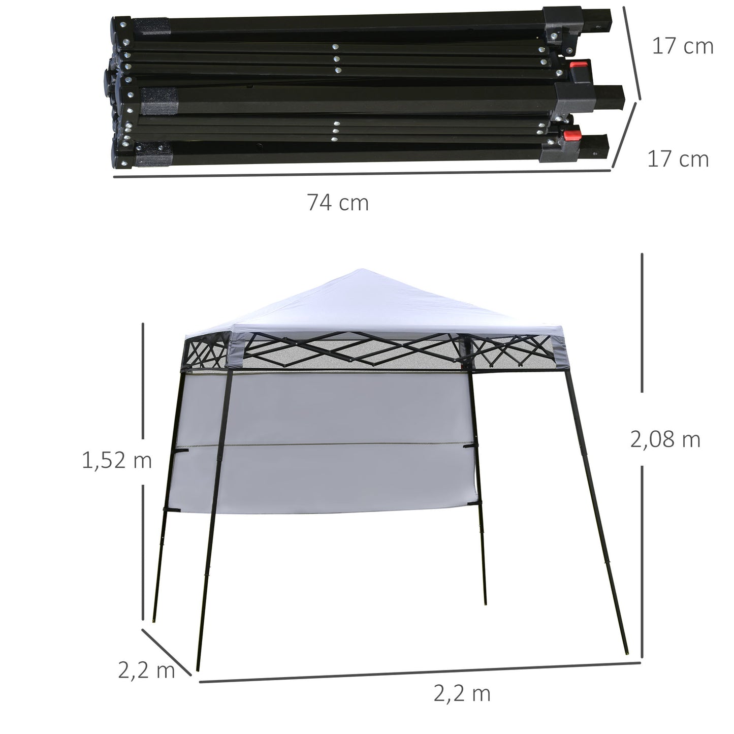 Outsunny Carpa Plegable 2,2x2,2x2m Con Lateral Y Protección Uv 50+ De Acero_2