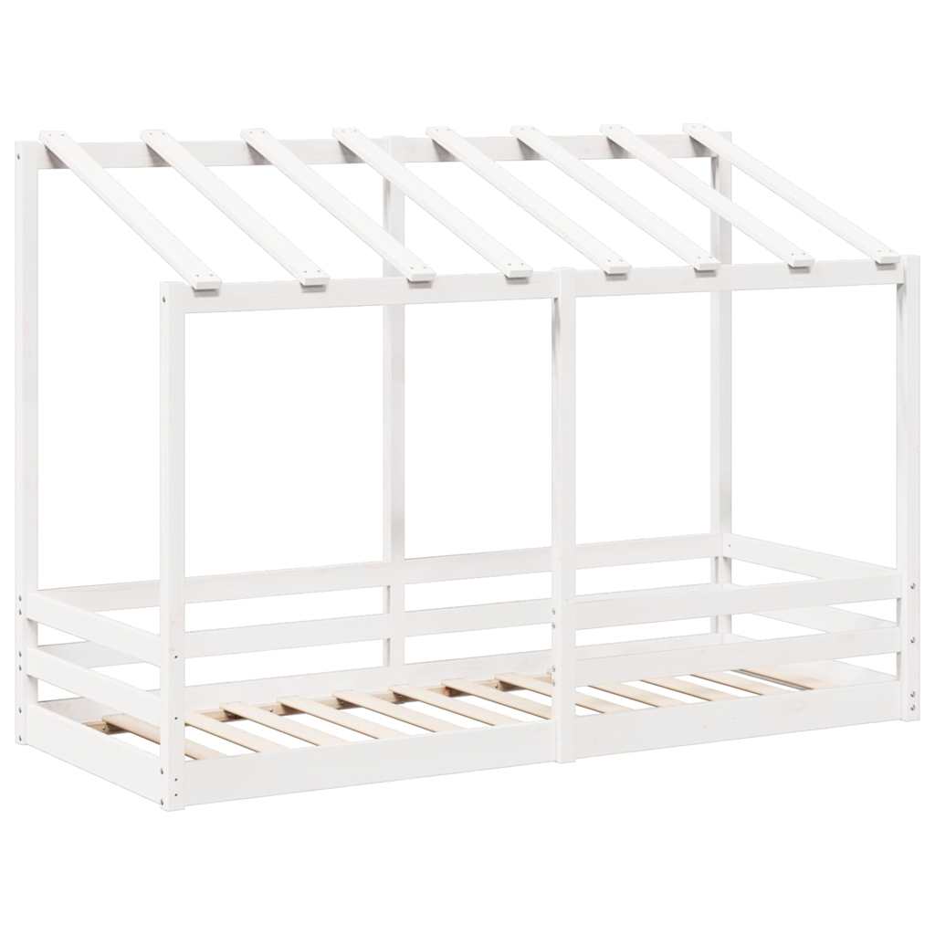 Cama Infantil Con Techo Madera Maciza Pino Blanco 75x190 Cm_2