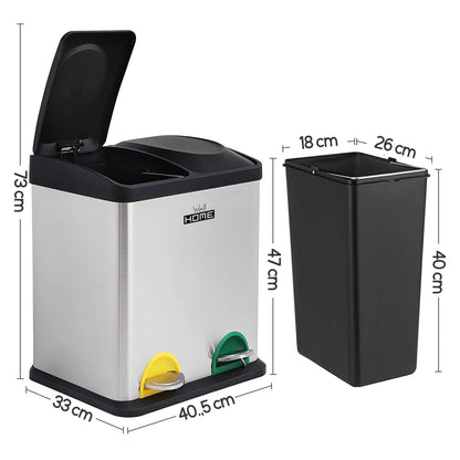 Cubo De Reciclaje Ecológico 30 Litros De 2 Compartimentos, Gran Capacidad, Para Papel, Vidrio Y Plástico_4