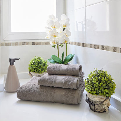 Juego De 4 Toallas De Baño: 2 Toallas De Lavabo 50x90 ; 2 Toallas De Ducha 70x140cm 450 Gr/m2 100% Algodón Topo_4