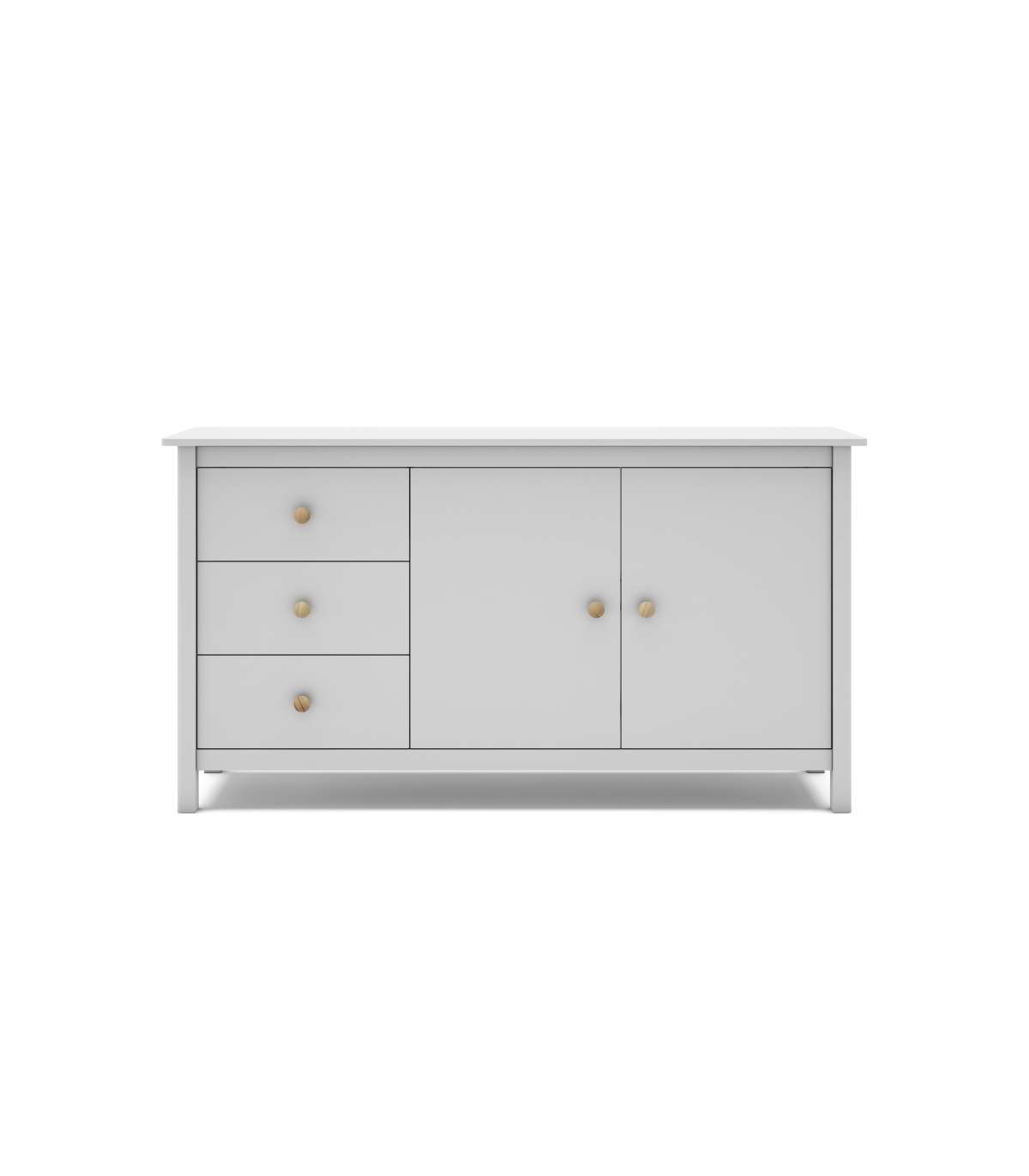 Aparador 2 Puertas 3 Cajones Maxi Acabado Blanco, 80cm(alto) 130cm(ancho) 40cm(fondo)_0