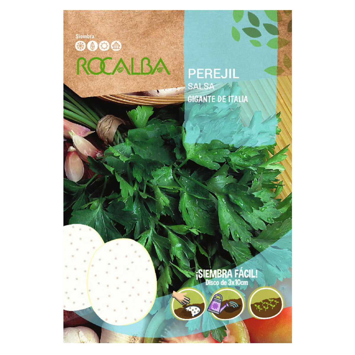Sementes gigantes de salsa italiana em discos, Rocalba
