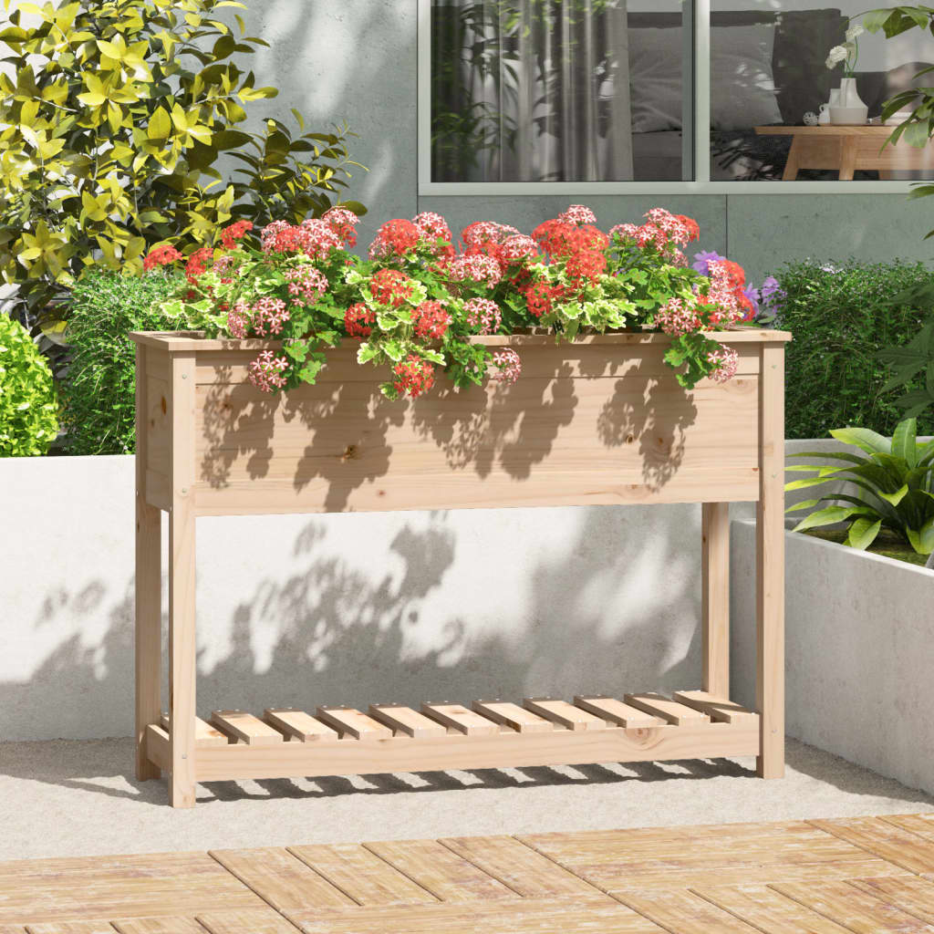 Jardinera Con Estante Madera Maciza De Pino 111,5x34,5x81 Cm_1