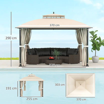 Outsunny Cenador Para Jardín 3,7x3 M Con Paredes Laterales Mosquiteras Beige_2
