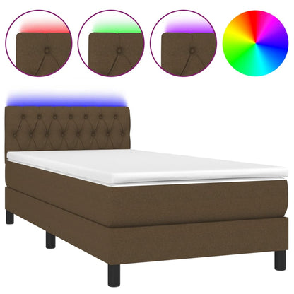 Cama Box Spring Colchón Y Luces Led Tela Marrón Oscuro 90x200cm / Vetonek_0