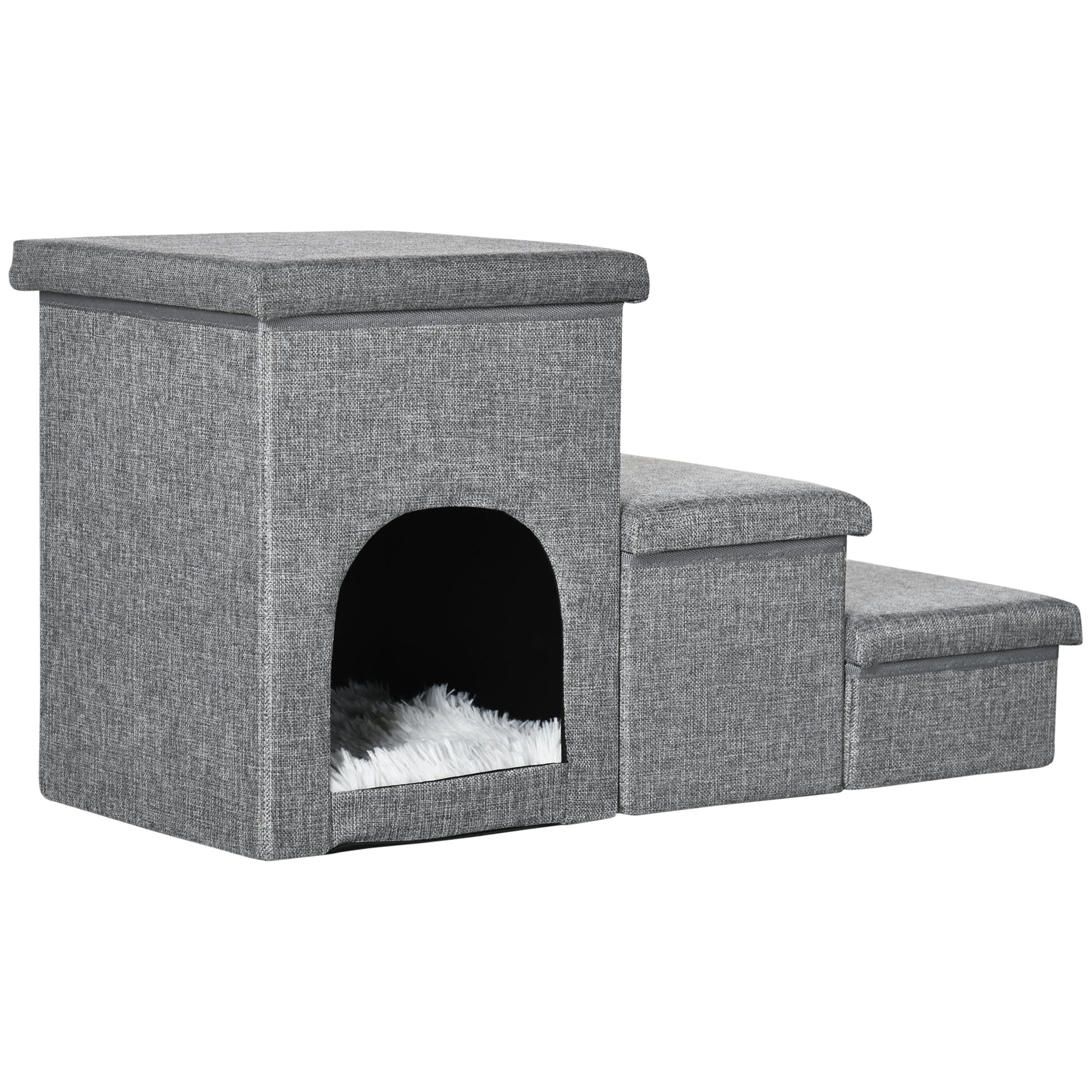 Pawhut Escalera Para Perros 3 Peldaños Tapas 3 Cajas Almacenaje 73,5x33x40,5 Cm_0