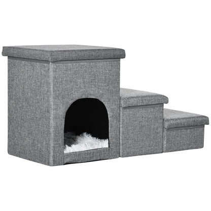 Pawhut Escalera Para Perros 3 Peldaños Tapas 3 Cajas Almacenaje 73,5x33x40,5 Cm_0
