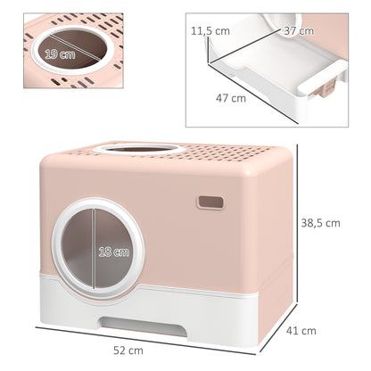 Pawhut Arenero Para Gatos Con Pala Bandeja Extraíble Puertas 52x41x38,5cm Rosa_2