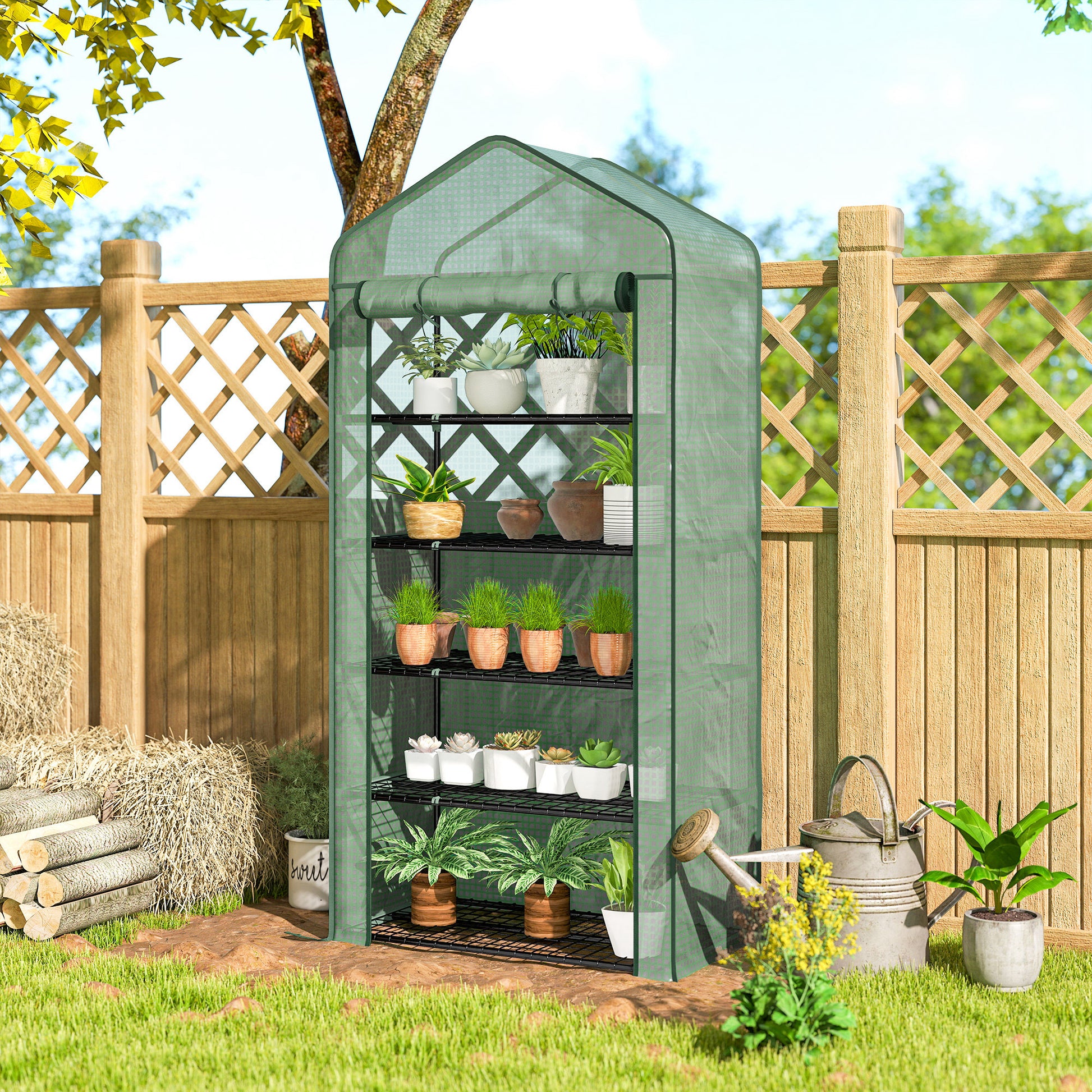 Outsunny Invernadero De Jardín De 5 Niveles Diseño Ensanchado 90x49x193 Cm Verde_4