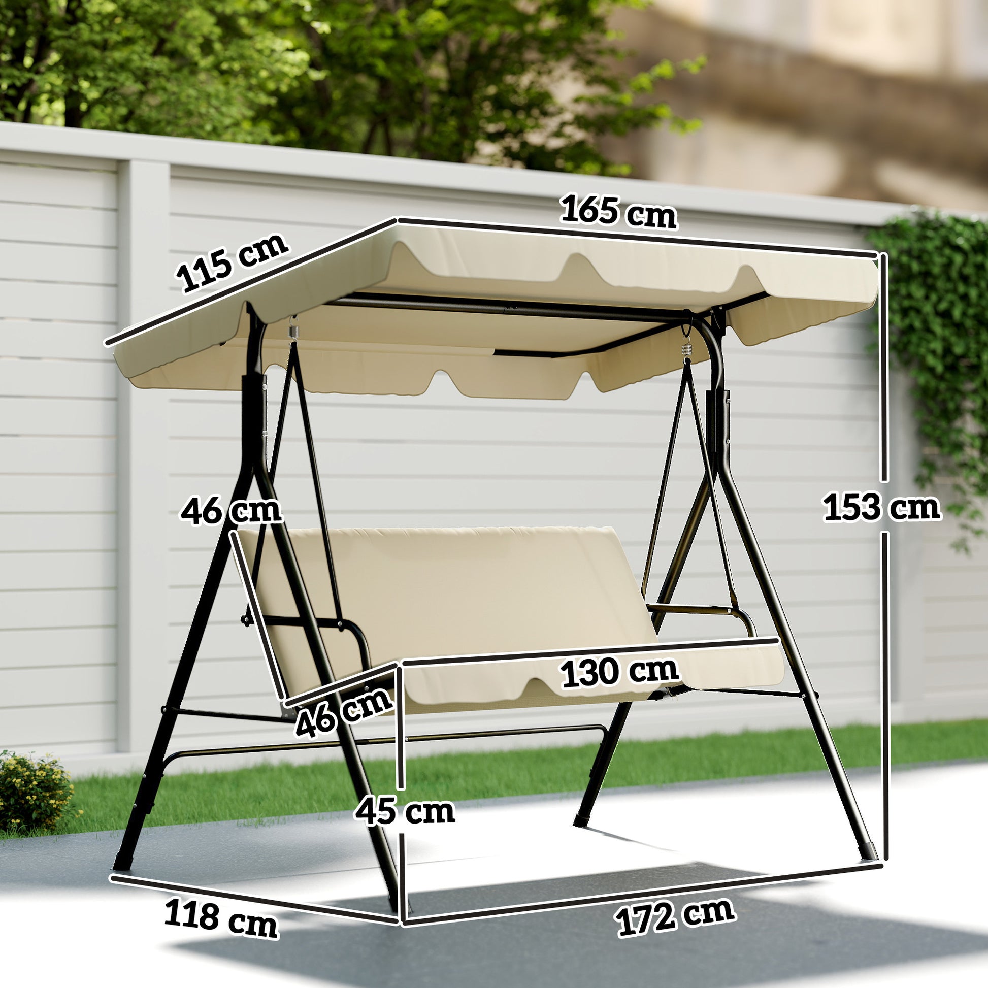 Outsunny Columpio De Jardín De 3 Plazas Techo Ajustable 172x118x153 Cm Beige_2