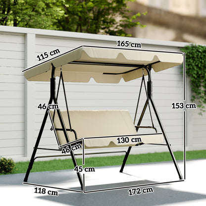 Outsunny Columpio De Jardín De 3 Plazas Techo Ajustable 172x118x153 Cm Beige_2
