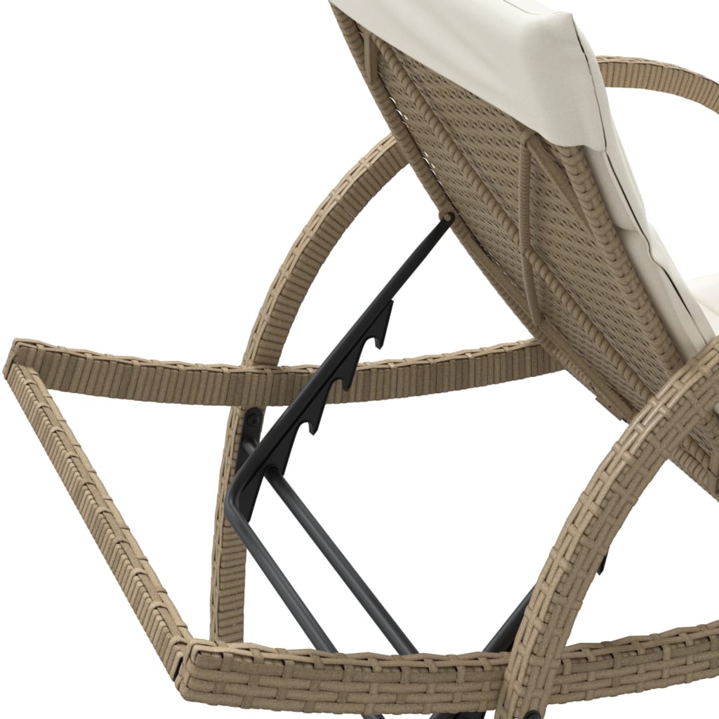 Tumbona Con Cojín Ratán Sintético Beige 60x199x42 Cm / Vetonek_1