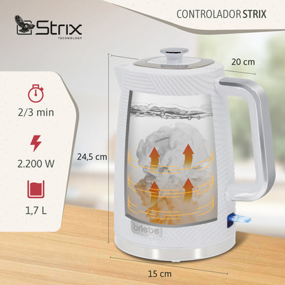 Briebe Elegance Set Tostador Pan Ranura Ancha 2 Rebanadas, Hervidor Agua Eléctrico 1,7l Cafetera 1,25l,skt1178wht,blanco_5