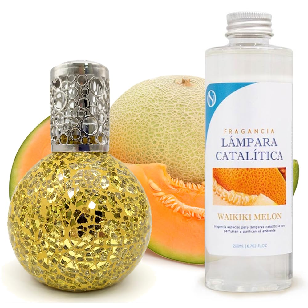 Lámpara Catalítica Mosaico Dorado + Aroma Waikiki Melon 200 Ml - Elimina Malos Olores, Impurezas Y Perfuma_0