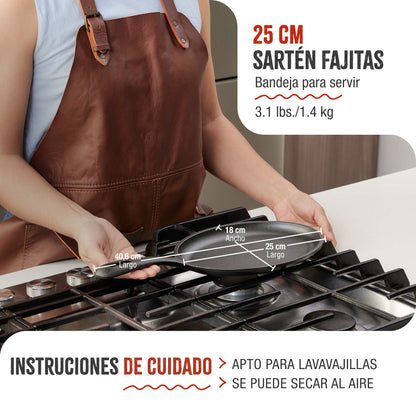 Victoria Sartén Fajita Hierro Fundido Esmaltado Inducción 25cm, Apta Fuego, Barbacoa Cast Iron Skillet, 32036, Negro_4