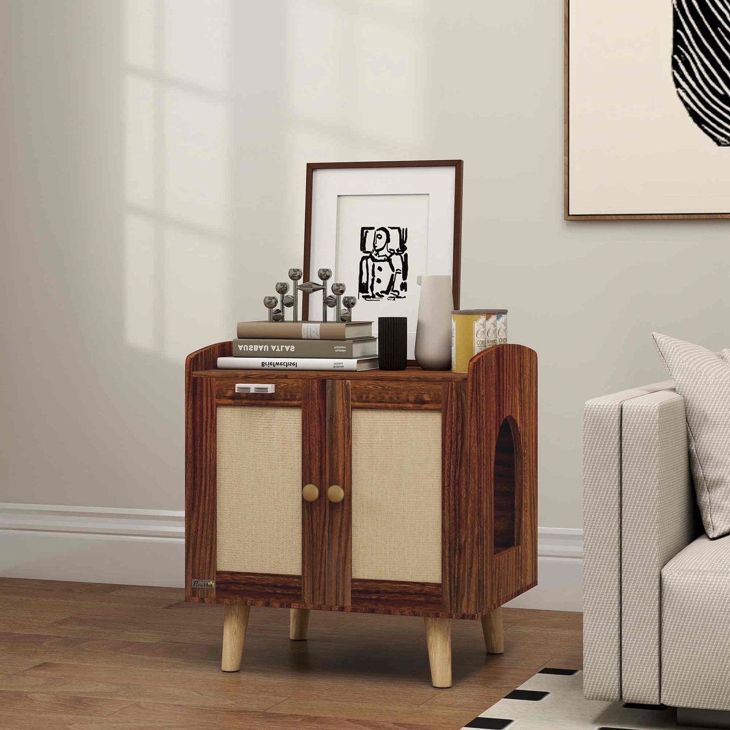 Pawhut Mueble Arenero Para Gatos Con Puertas Con Esteras De Sisal Marrón_1