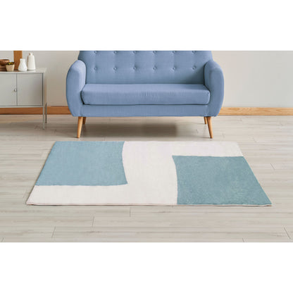 Alfombra Salón Pelo Suave Motivo Geométrico Azul Blanco 100x150cm- Decoración- Mobiliario Hogar_2