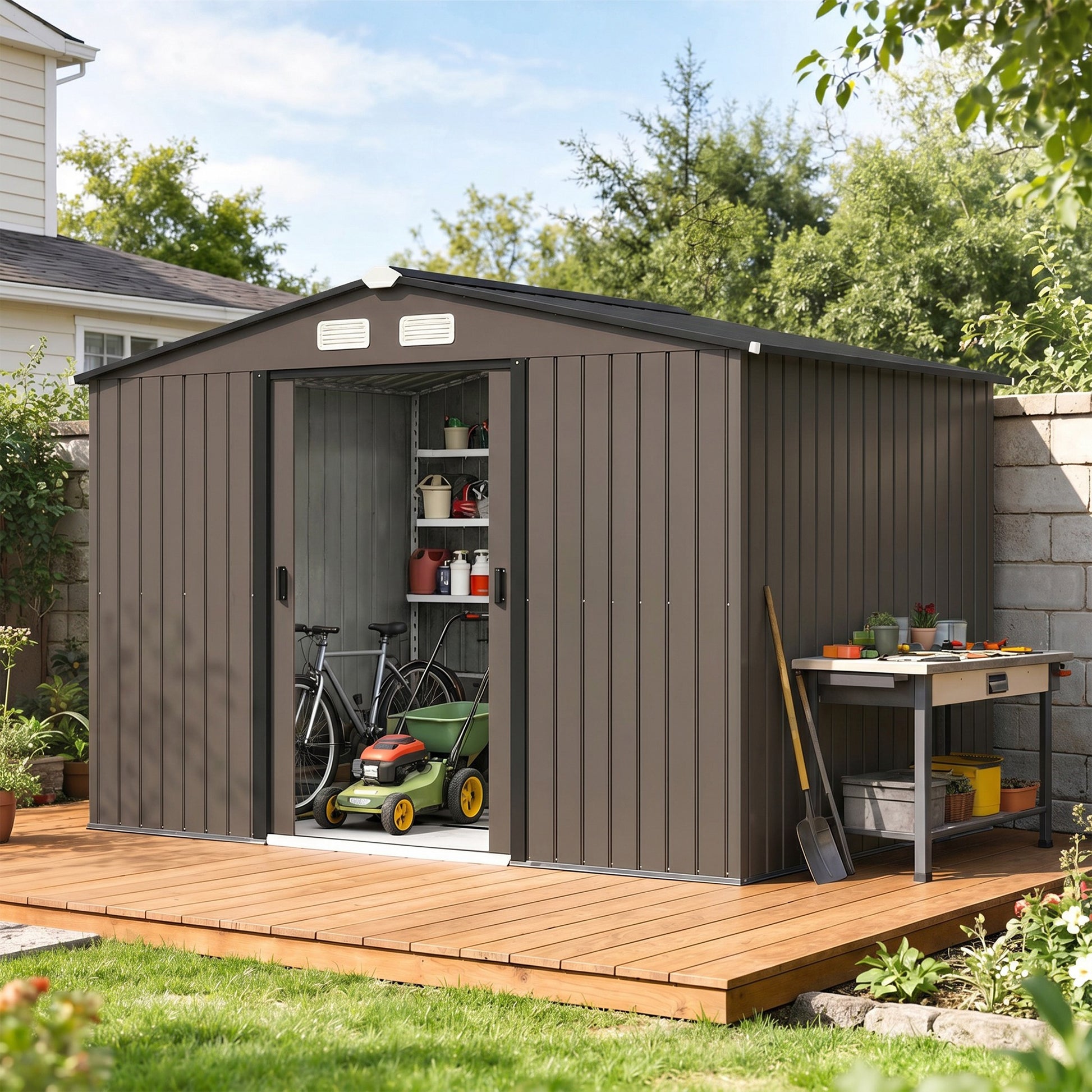 Outsunny Caseta De Jardín Exterior 4,9 M² 277x195x192 Cm Con Puerta Corredera_1