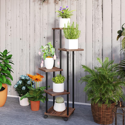 Outsunny Estantería Para Plantas De 5 Niveles De Madera 59x59x110 Cm Carbonizado_3