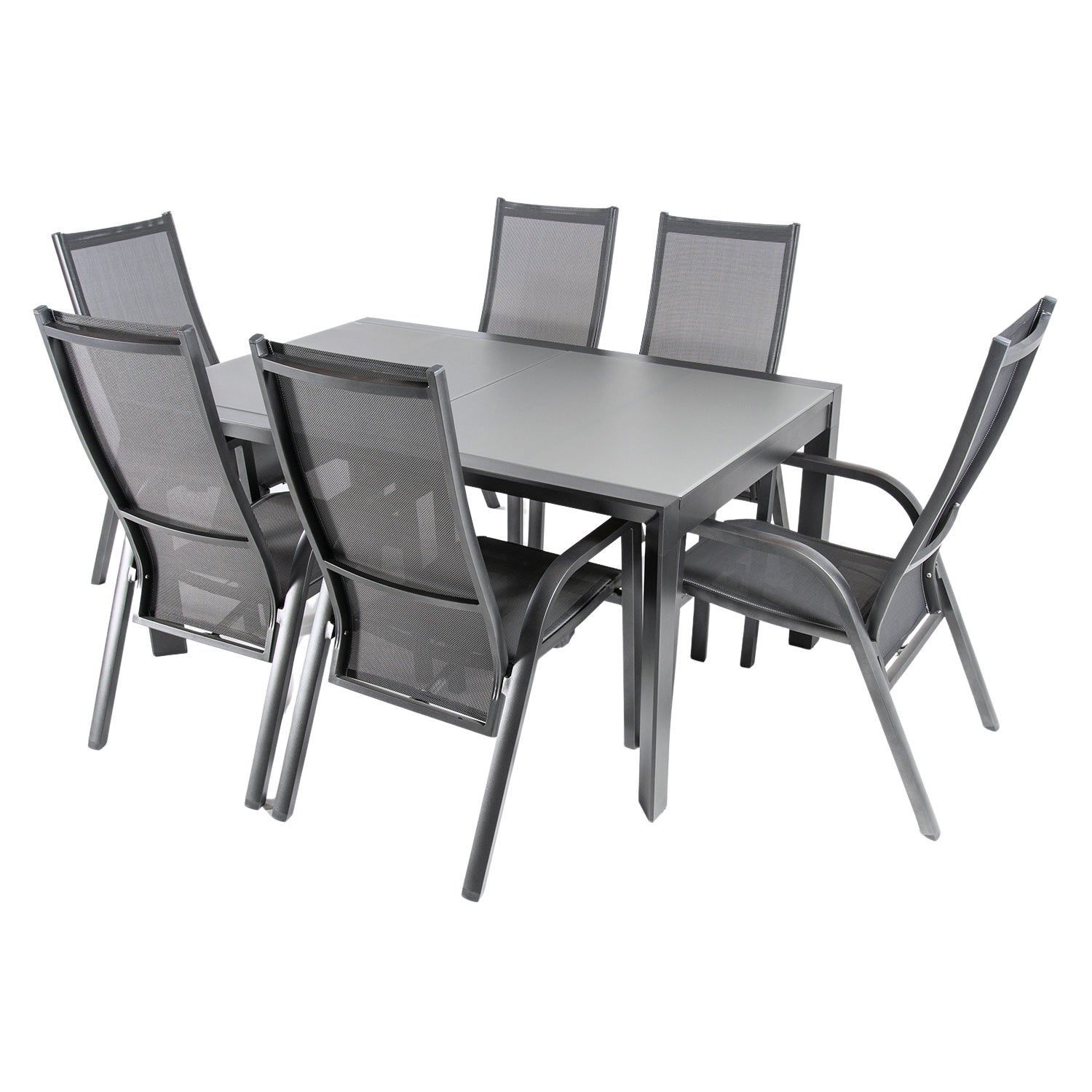 Conjunto Para Jardín Color Antracita, Mesa Extensible 160/210 Y 6 Sillones Reclinables Y Apilables, Aluminio Doble Reforzado, 6 Plazas_0