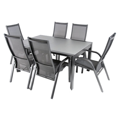 Conjunto Para Jardín Color Antracita, Mesa Extensible 160/210 Y 6 Sillones Reclinables Y Apilables, Aluminio Doble Reforzado, 6 Plazas_0