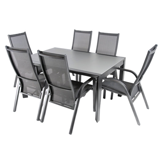 Conjunto Para Jardín Color Antracita, Mesa Extensible 160/210 Y 6 Sillones Reclinables Y Apilables, Aluminio Doble Reforzado, 6 Plazas_0