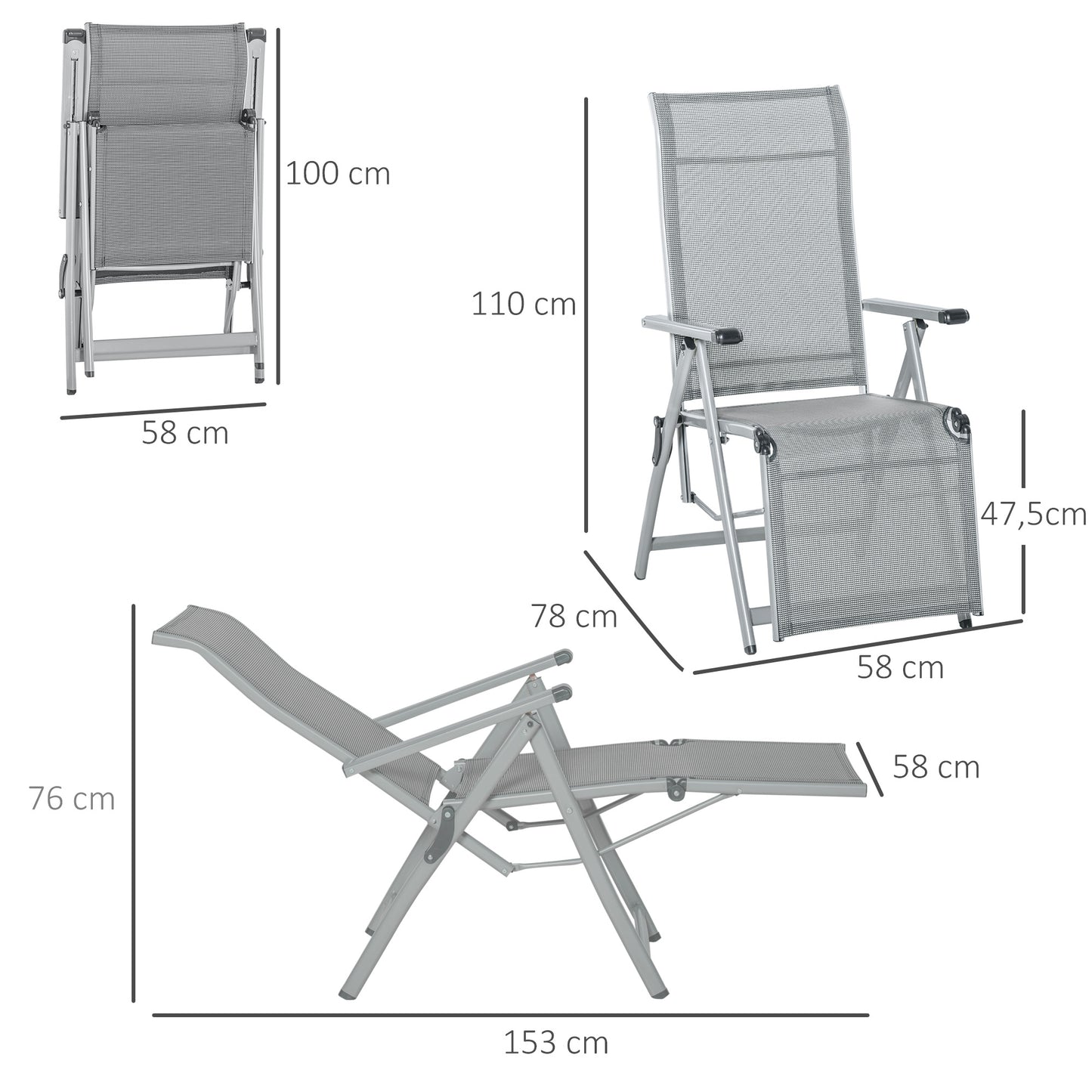 Outsunny Tumbona Plegable De Jardín Sillón Ajustable En 10 Posiciones Con_2