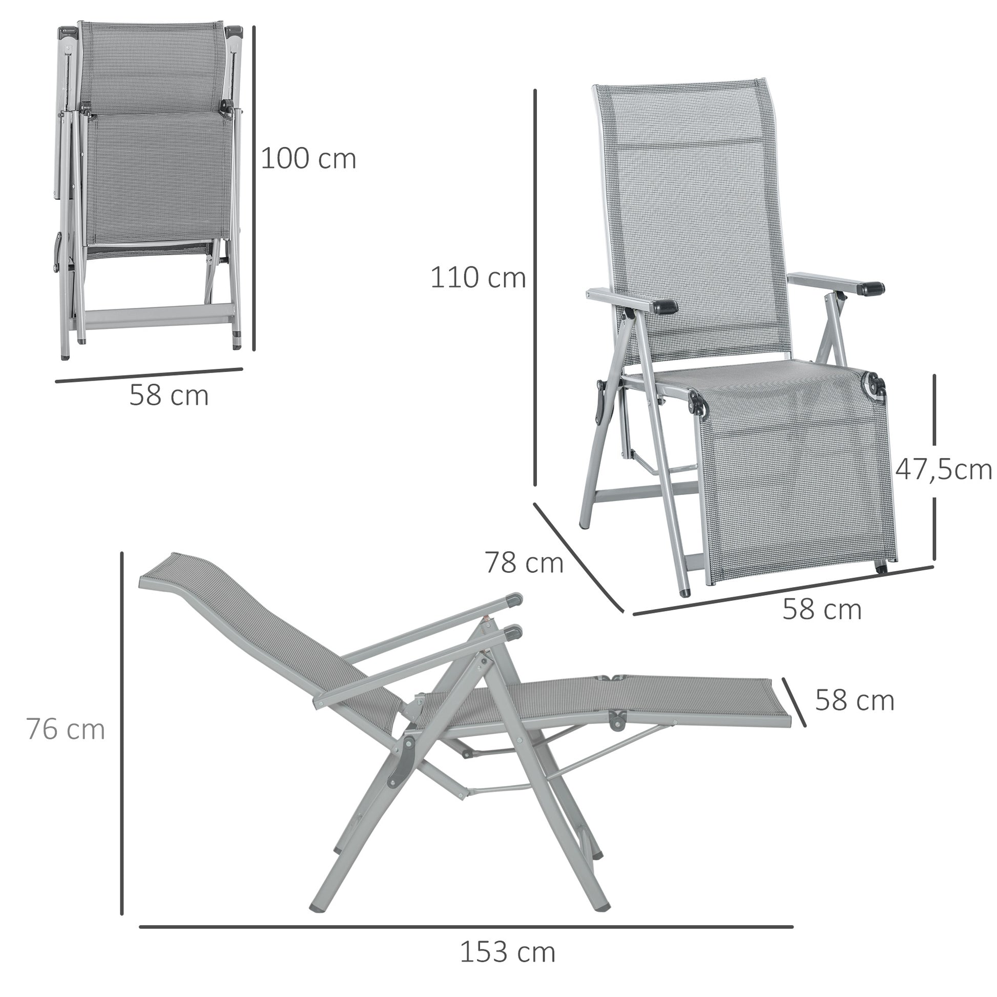 Outsunny Tumbona Plegable De Jardín Sillón Ajustable En 10 Posiciones Con_2