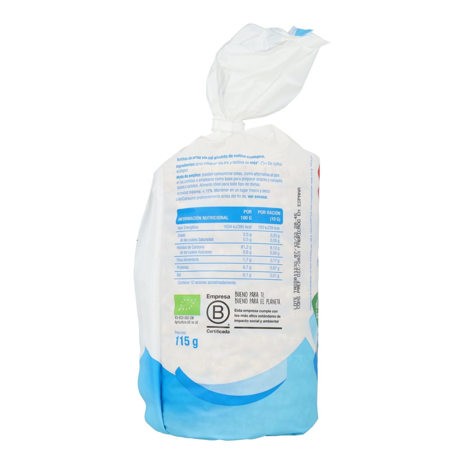 Tortitas de Arroz sin Sal y sin gluten El Granero 115 g