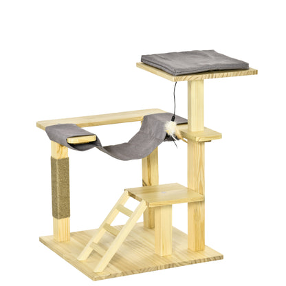 Pawhut Árbol Rascador Para Gatos De Madera Altura 65 Cm Para Interior Y Exterior_0