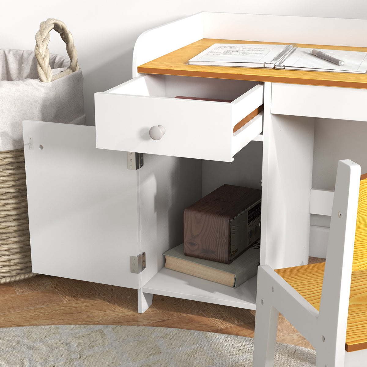 Secretária E Cadeira Para Crianças Zonekiz Mdf Branco E Natural 80x39x59 Cm_4
