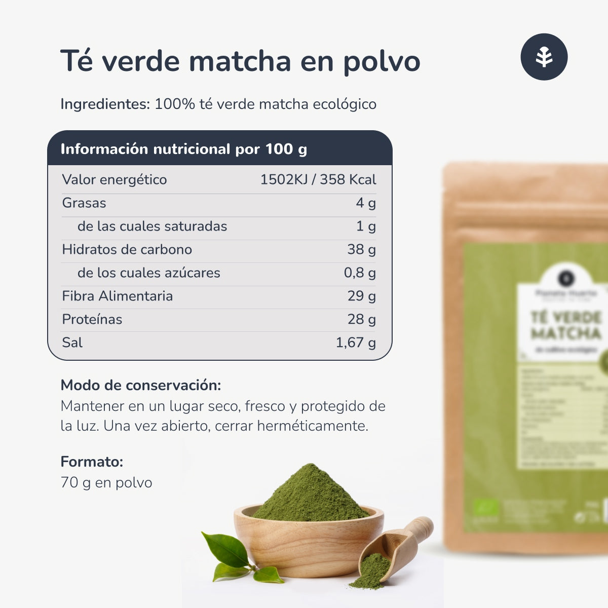 Chá Matcha em Pó ECO Planeta Huerto 70 g