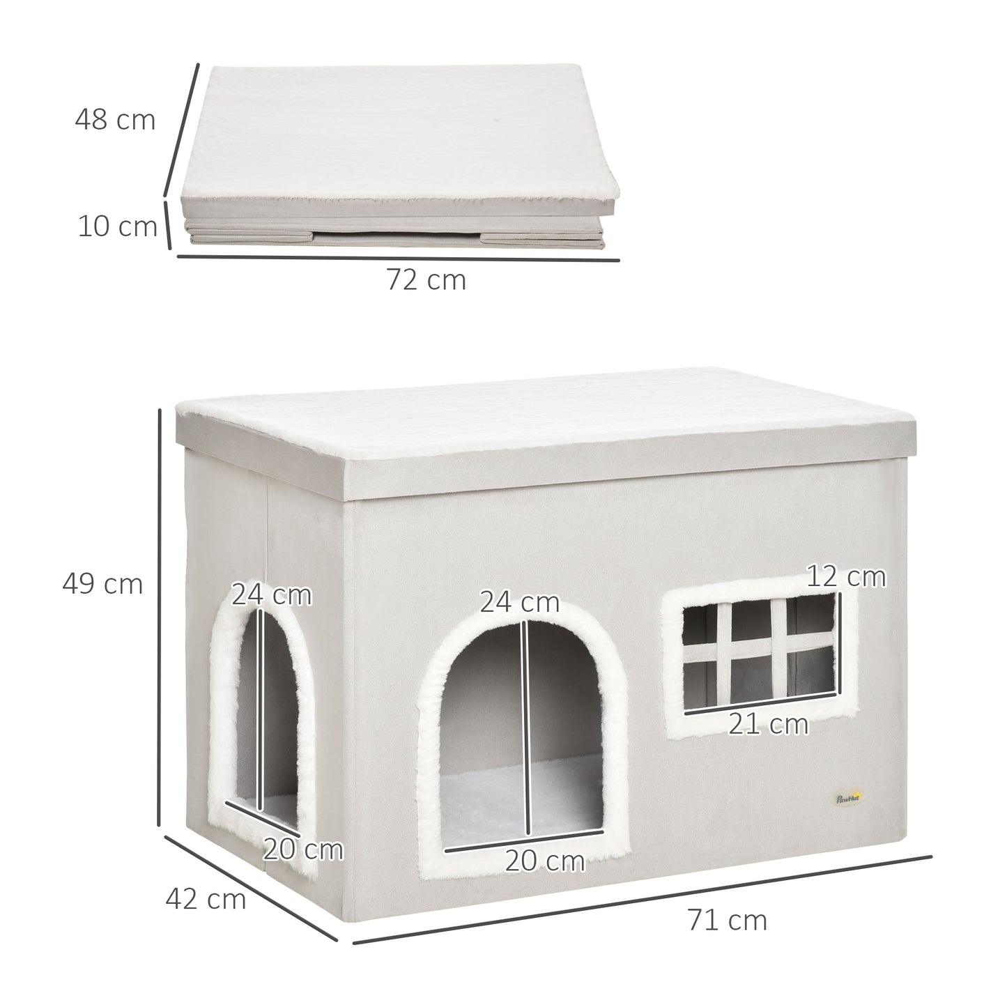 Pawhut Casa Plegable Para Gatos Con Cojines Y Tapa Extraíble 71x42x49 Cm Gris_2