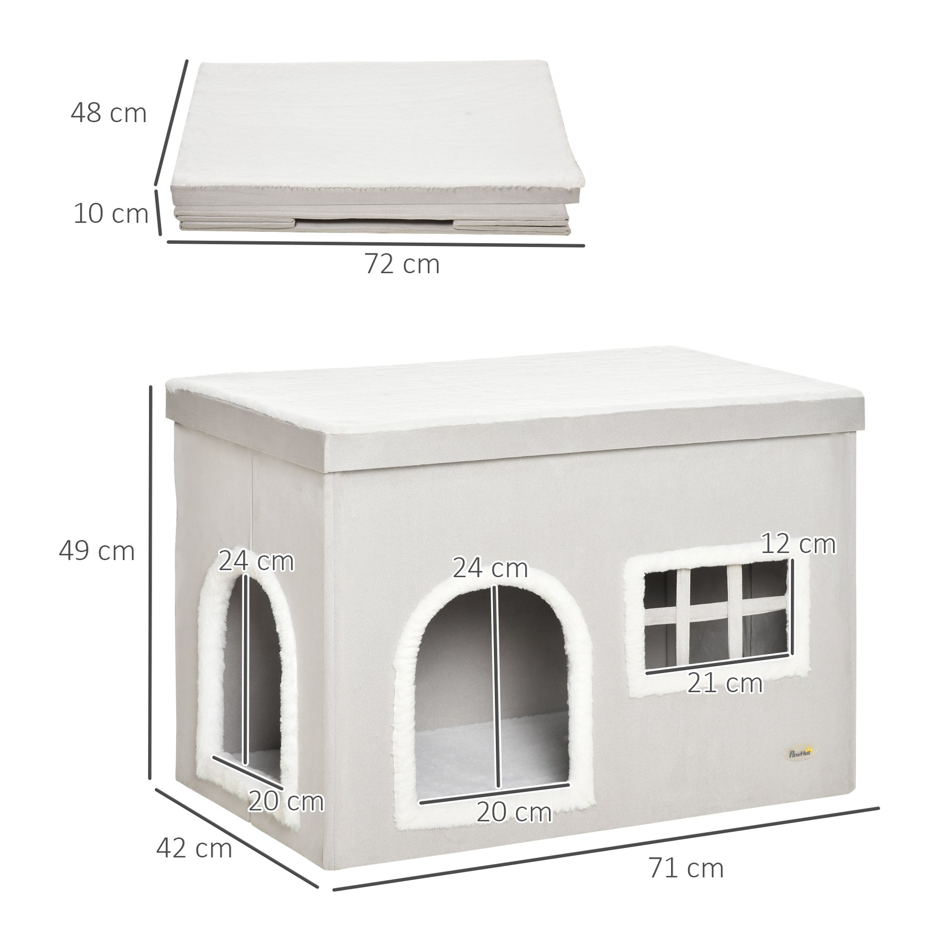 Pawhut Casa Plegable Para Gatos Con Cojines Y Tapa Extraíble 71x42x49 Cm Gris_2