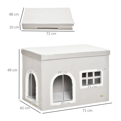 Pawhut Casa Plegable Para Gatos Con Cojines Y Tapa Extraíble 71x42x49 Cm Gris_2