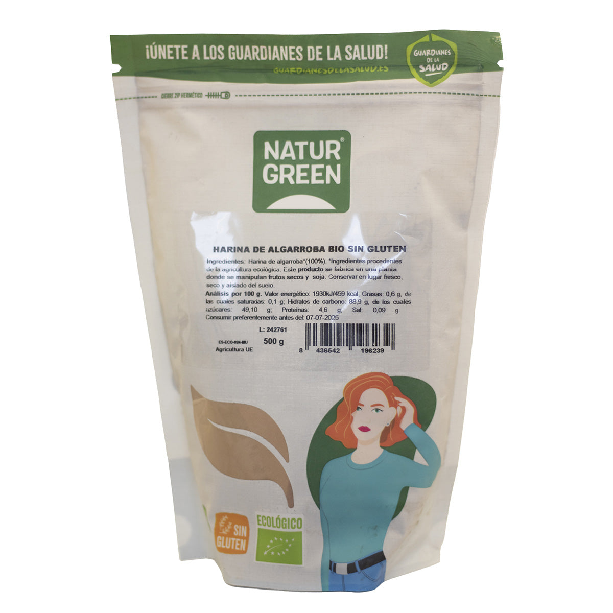 Farinha de Alfarroba Biológica Sem Glúten NaturGreen 500 g