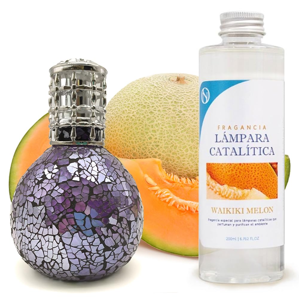 Lámpara Catalítica Mosaico Azul Océano + Aroma Waikiki Melon 500 Ml - Elimina Malos Olores, Impurezas Y Perfuma_0