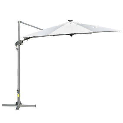 Outsunny Sombrilla De 300 Cm Luces Led Protección Uv 50+ Giratorio Con Manivela_0